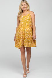 Yellow Floral Ruffle Hem Maternity Dress