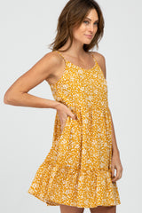 Yellow Floral Ruffle Hem Dress