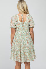 Mint Floral Pleated Square Neck Maternity Plus Dress