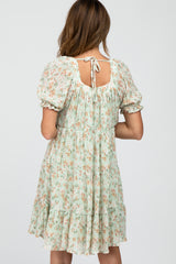 Mint Floral Pleated Square Neck Plus Dress