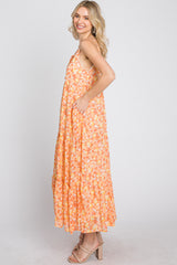 Orange Floral Tiered Chiffon Dress