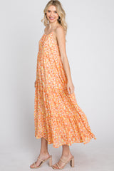 Orange Floral Tiered Chiffon Dress