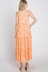 Orange Floral Tiered Chiffon Dress