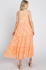 Orange Floral Tiered Chiffon Dress