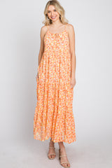 Orange Floral Tiered Chiffon Dress