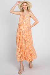 Orange Floral Tiered Chiffon Dress