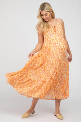 Orange Floral Tiered Chiffon Maternity Dress