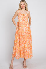 Orange Floral Tiered Chiffon Dress