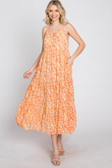 Orange Floral Tiered Chiffon Dress