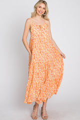 Orange Floral Tiered Chiffon Dress