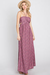 Purple Floral Sweetheart Neck Back Cutout Maternity Maxi Dress