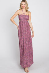 Purple Floral Sweetheart Neck Back Cutout Maxi Dress