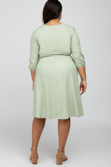 Mint Green Ribbed Polka Dot Waist Tie Plus Midi Dress