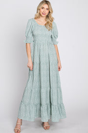 Mint Animal Print Smocked Tiered Maxi Dress