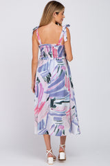 Lavender Multi-Colored Stroke Print Smocked Maternity Midi Dress