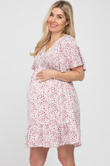 Mauve Printed Smocked Maternity Dress