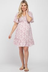 Mauve Printed Smocked Maternity Dress