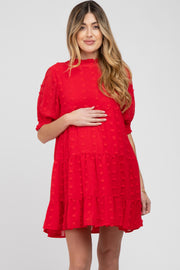 Red Swiss Dot Tiered Maternity Dress