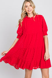 Red Swiss Dot Tiered Maternity Dress