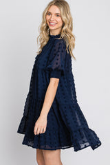 Navy Swiss Dot Tiered Dress