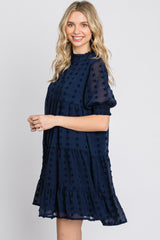 Navy Swiss Dot Tiered Dress