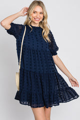 Navy Swiss Dot Tiered Dress