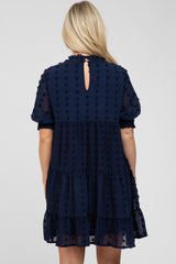 Navy Swiss Dot Tiered Maternity Dress