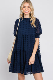 Navy Swiss Dot Tiered Dress