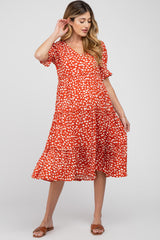 Orange Spotted Button Front Tiered Maternity Midi Dress