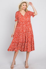 Orange Spotted Button Front Tiered Maternity Midi Dress