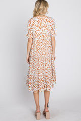 Ivory Spotted Button Front Tiered Midi Dress