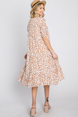 Ivory Spotted Button Front Tiered Midi Dress