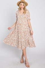 Ivory Spotted Button Front Tiered Midi Dress