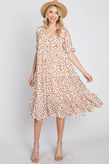 Ivory Spotted Button Front Tiered Midi Dress