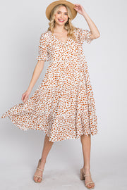 Ivory Spotted Button Front Tiered Midi Dress