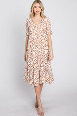 Ivory Spotted Button Front Tiered Midi Dress