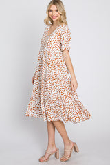 Ivory Spotted Button Front Tiered Midi Dress