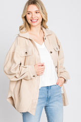 Taupe Fleece Button Down Oversized Maternity Jacket