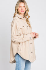 Taupe Fleece Button Down Oversized Jacket