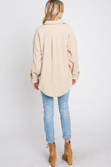 Taupe Fleece Button Down Oversized Jacket