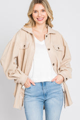 Taupe Fleece Button Down Oversized Jacket