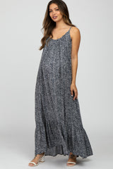 Black Chevron Striped Ruffle Hem Maternity Maxi Dress