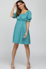 Teal Satin Square Neck Dress