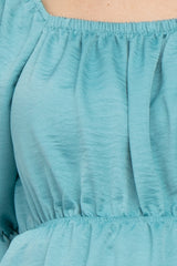 Teal Satin Square Neck Maternity Dress