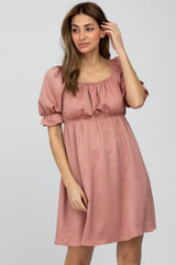 Pink Satin Square Neck Maternity Dress