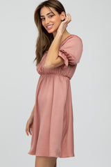 Pink Satin Square Neck Dress