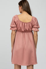 Pink Satin Square Neck Dress