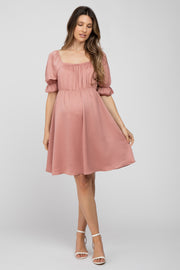 Pink Satin Square Neck Maternity Dress