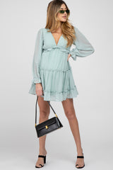 Mint Green Chiffon Ruffle Tiered Open Back Maternity Dress