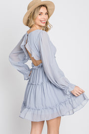 Light Blue Chiffon Ruffle Tiered Open Back Dress